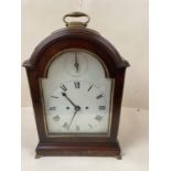 C18th Mahogany cased bracket clock, with brass top carrying handle, glazed back and front doors, and