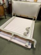 Decorative, Continental style painted bed, with upholstered headboard, 6 foot , with slatted and
