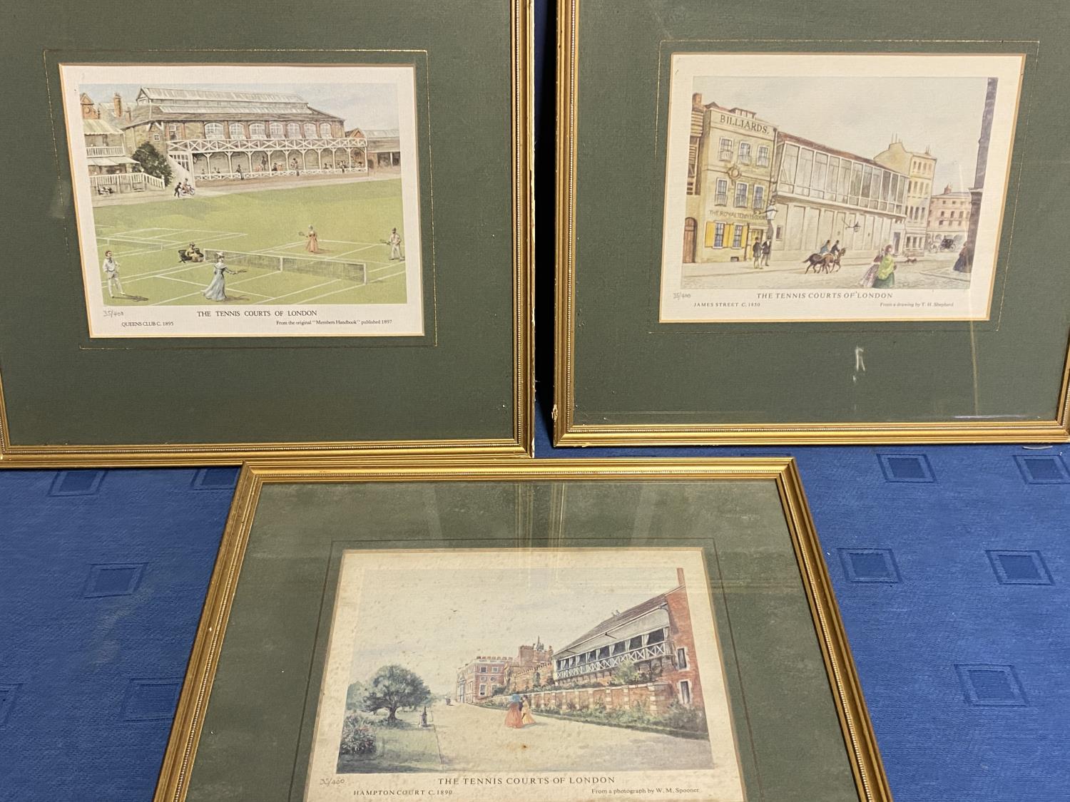 9 various architectural prints, including set of 3 vintage prints of tennis courts of London , - Image 6 of 9