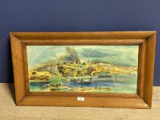 Painting of 1 ships of the north African coast, label and signed verso, J S C Gauche, 24.5 x 55cm