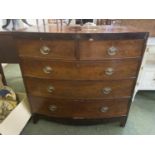 Late Regency figured mahogany bow front chest, 2 short and 3 long drawers 103cmL x 99cmH (condition,
