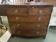 Late Regency figured mahogany bow front chest, 2 short and 3 long drawers 103cmL x 99cmH (condition,