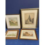 Group of framed watercolours and a black and white pencil drawing after Samuel Prout, (not signed