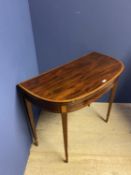 Foldover inlaid D shaped card table on slender tapering legs