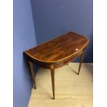 Foldover inlaid D shaped card table on slender tapering legs