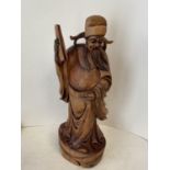 Carved wood figure of a Chinese elder, 37m H (condition good)