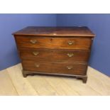 C19th mahogany chest of 3 long drawers 116 cm L x 87cmH (condition, some bits of beading missing