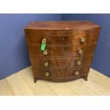 Late Regency bow front mahogany chest of 4 long graduated drawers, 97cmL x 98cm H(condition