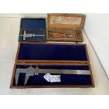 Cased inside micrometre Moore & Wright Sheffield; a 2 cased precision measuring gauges, one Grey &