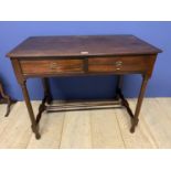 18th century mahogany side table with 2 drawers beneath supported by 4 carved legs and H strecher (