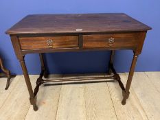 18th century mahogany side table with 2 drawers beneath supported by 4 carved legs and H strecher (