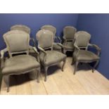 Set of 6 Grey French style upholstered arm chairs (condition - generally good, some minor wear)