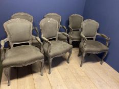 Set of 6 Grey French style upholstered arm chairs (condition - generally good, some minor wear)