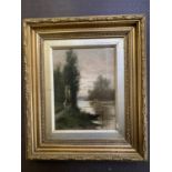 WILLIAM HULK (1852-c1906) oil on canvas "Riverside scene" signed lower left 20 x 15 in gilt frame