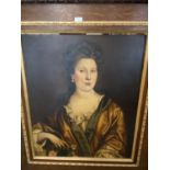 Oil on canvas, portrait of a lady, dressed in C18th style, half length, in oak frame, 77 x 63cm