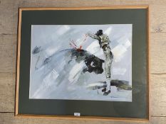 Studio framed oil painting study of a matador and bull signed 47 x 63