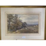 HAROLD LAWES (1865-1940), watercolour, "Rural scene with figures and sheep", signed lower right 23 x