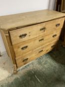 Victorian pine chest of 3 long graduated drawers 107L Condition sound water marks and wear