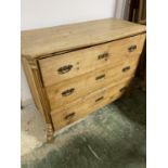 Victorian pine chest of 3 long graduated drawers 107L Condition sound water marks and wear