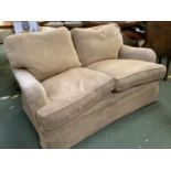 Good quality 2 seater sofa upholstered in camel/beige fabric. L Condition - Good cushions, some