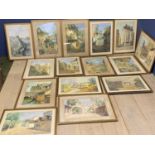 A good Collection of 14 framed and glazed Continental watercolours, After AG Smith, places