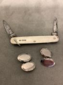 Small hallmarked silver penknife Sheffield 1914 and pair hallmarked silver oval chain linked