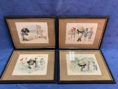 Set of 4 children's prints, Florence Upton 1898, Golly and Dollies at the seaside