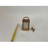 Miniature brass carriage clock with enamel dial 6 cmH