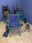 2 Childs pushchairs, folding picnic chair and cover, childs push car
