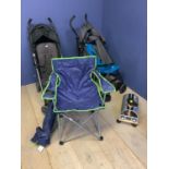 2 Childs pushchairs, folding picnic chair and cover, childs push car