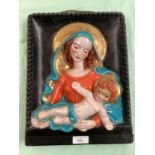 Painted plastercast Icon of "Madonna and child" 32 cm H.. Cracked