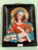 Painted plastercast Icon of "Madonna and child" 32 cm H.. Cracked