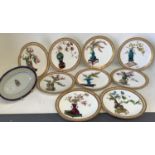 Set of 9 fine quality Chinese style plates decorated with scenes of vases and flowers surrounded