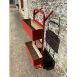 Red sack truck with two carrying bins