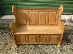 Pine 4 panel back settle with drop front seat 127 cm L Condition sound, needs a clean