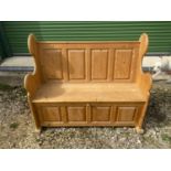 Pine 4 panel back settle with drop front seat 127 cm L Condition sound, needs a clean