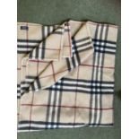 Burberry blanket and 2 needlepoint oak pattern cushions