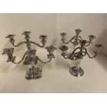 Pair EPNS 3 branch circular candelabra and 2 others (4 total) one sconce missing