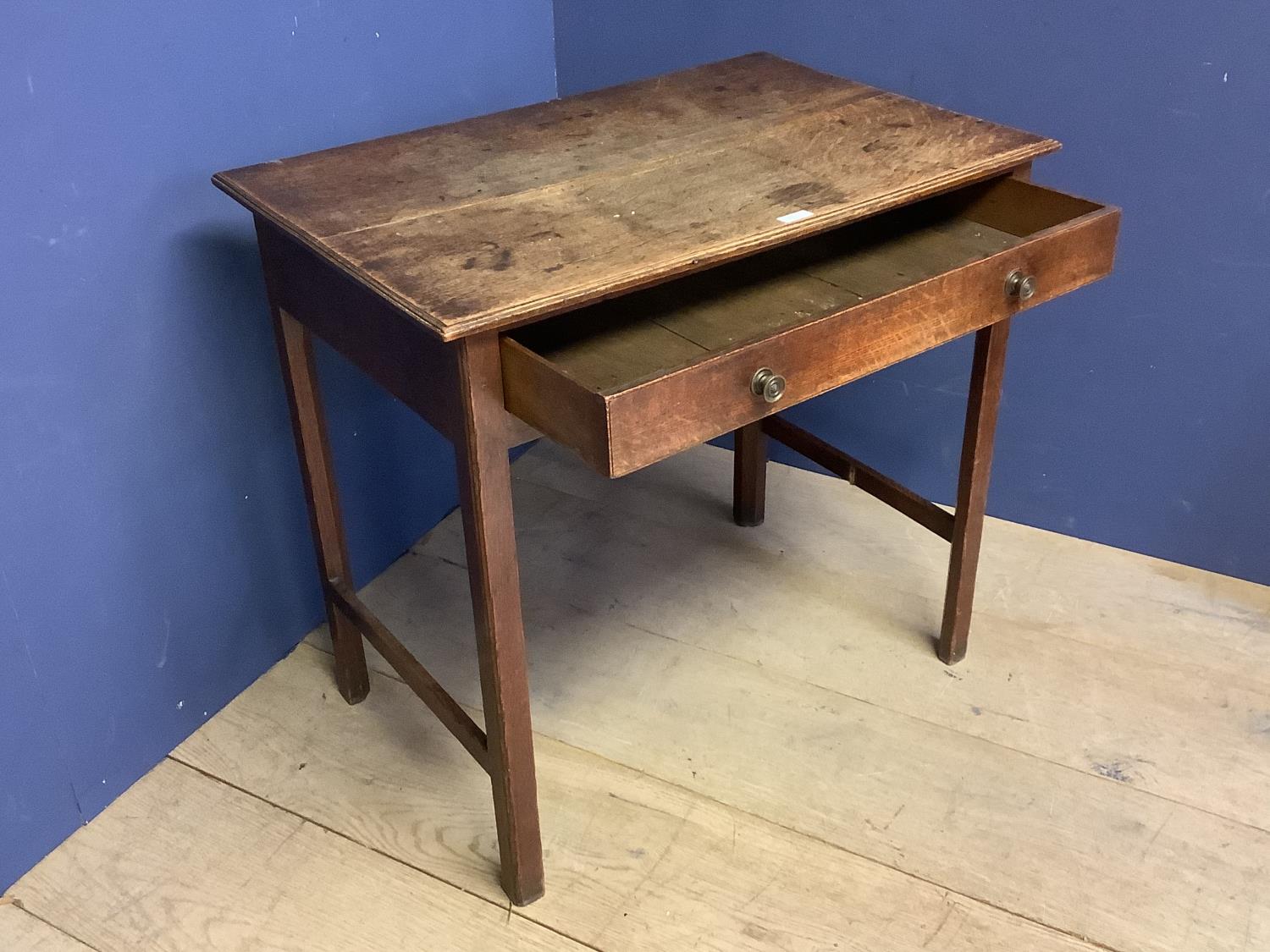 Small C19th oak sidetable with drawer. 77 cm x 50 Condition generally good, stretcher missing - Image 2 of 3