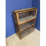Globe-Wernicke 3 section oak glazed bookcase 86 cm W. Condition, glass sound, top missing needs