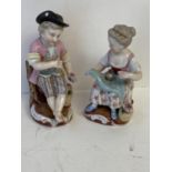 Pair fine quality C19th continental porcelain figurines, the larger 11 cm H blue Sitzendorf marks to