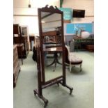 Late Victorian mahogany oblong cheval mirror 170H overall Condition, mirror sound frame general wear