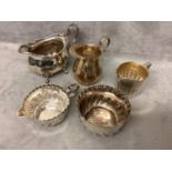 Hallmarked silver embossed cream jug and basin Frazer Haws. Garrards. 31 Regent Street 1882/3 4.47