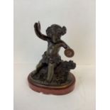 After Clodion, bronze figure of a Putti, on marble base, 17cm High