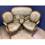 Traditional Regency style gilded carved wood suite of a settee and pair of arm chairs and 6 small