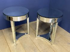 Pair of circular mirrored occasional tables, 51 cm dia x 65 cm h. Condition good - few minor marks