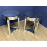 Pair of circular mirrored occasional tables, 51 cm dia x 65 cm h. Condition good - few minor marks