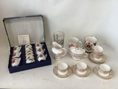 Boxed set of Royal Worcester "Pot de Crème Chocolat" Royal Doulton "Sovereign" coffee set for 6