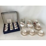 Boxed set of Royal Worcester "Pot de Crème Chocolat" Royal Doulton "Sovereign" coffee set for 6