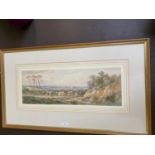 Attributed to Henry Earp watercolour, "Cattle with drover" unsigned 18 x 53 framed and glazed